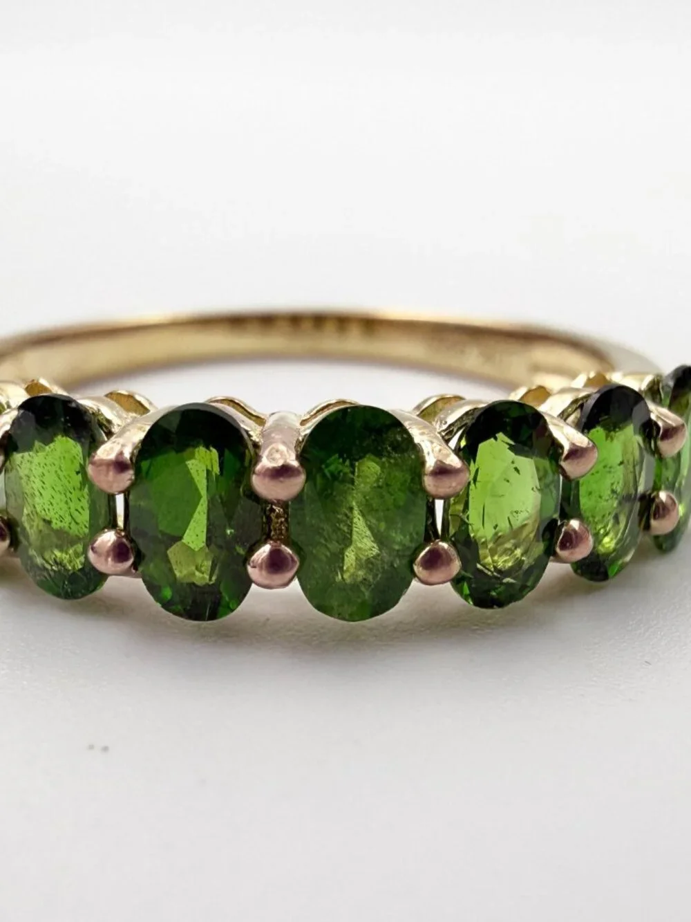 Contemporary Marked Sterling Silver 7 Green Tourmaline Stones Half Eternity Band